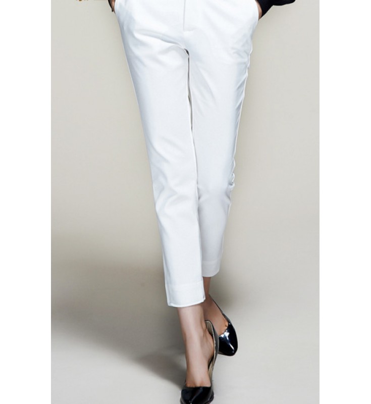 White Zipper Skinny Pockets Pants