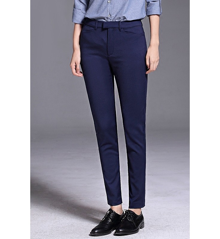 Navy Blue Pockets Skinny Pants