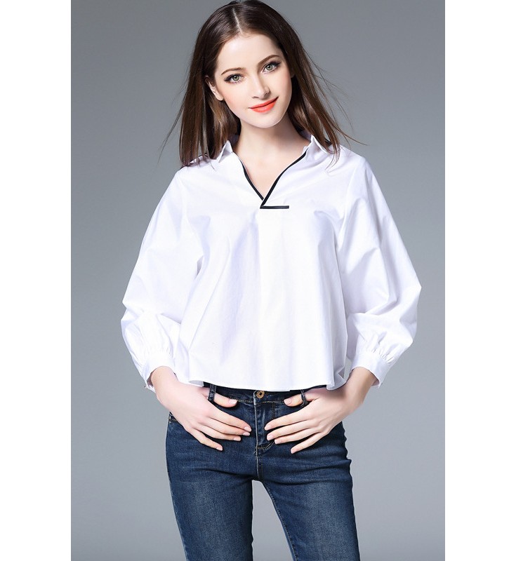 White Lantern Sleeves Blouse