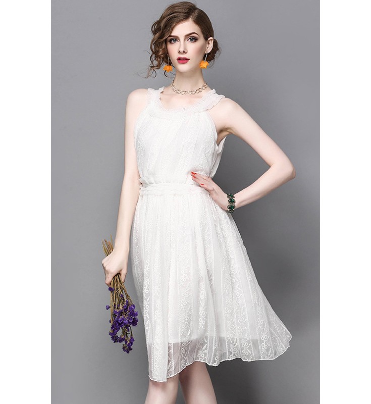 White Lace Knee Length Dress
