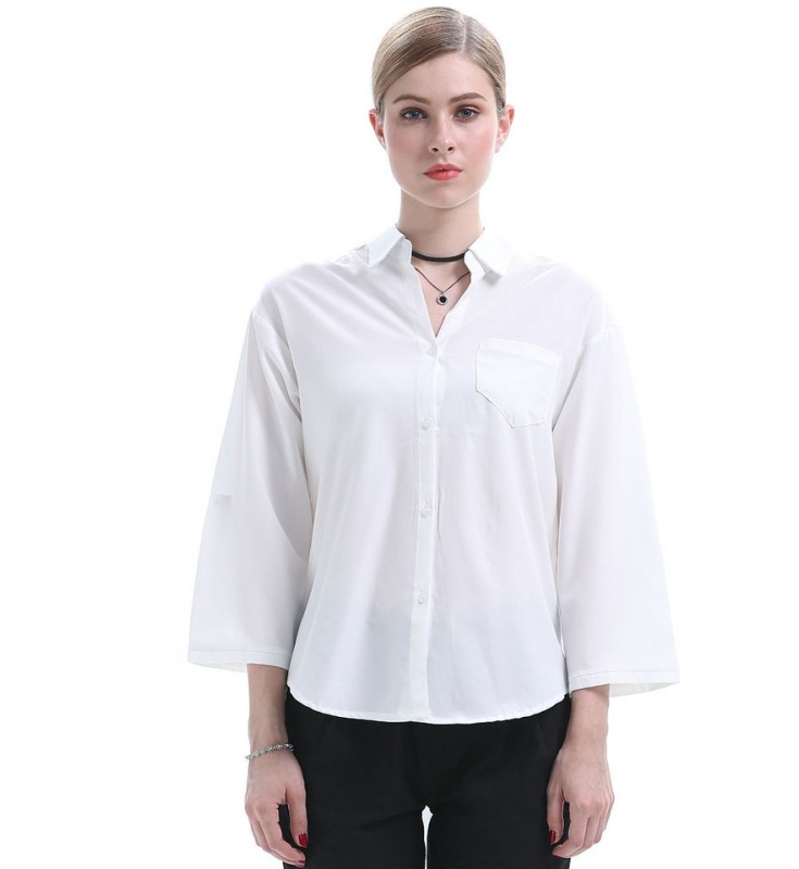 White 3/4 Sleeves Button Down Blouse