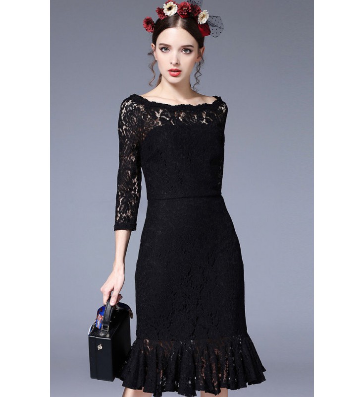 Black Boat Neck Mermaid Dress